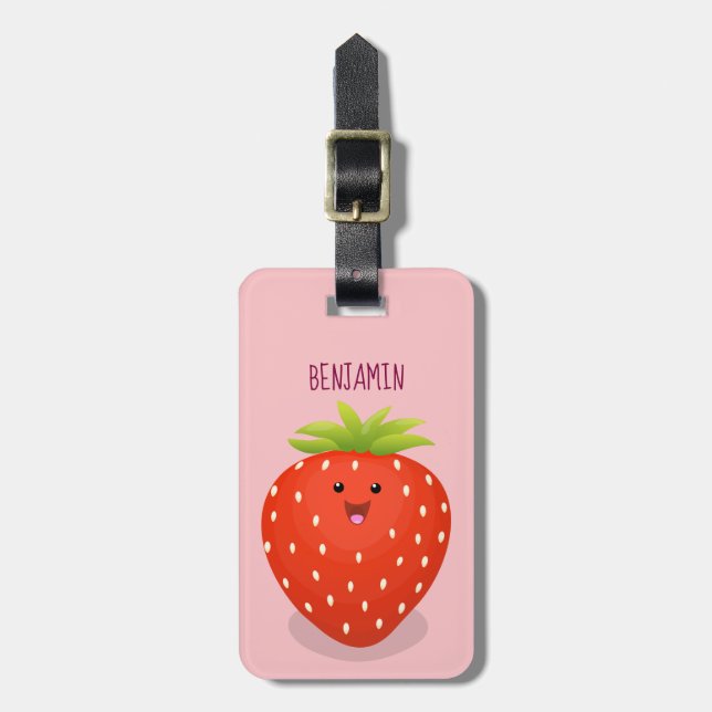 Étiquette À Bagage Illustration de la fraise Cute kawaii (Devant Vertical)