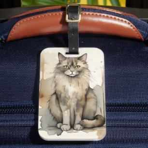 Étiquette À Bagage Illustration de l'aquarelle du Maine Coon