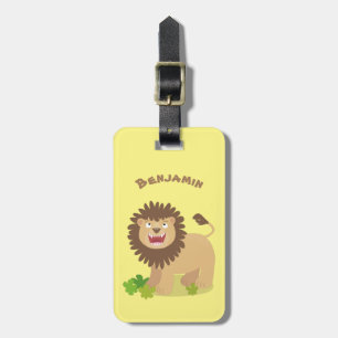 Étiquette À Bagage Illustration de lion heureux rugissant en style de