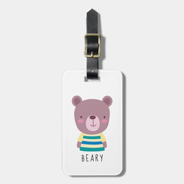 Étiquette À Bagage Illustration de l'ours mignon - personnalisable (Devant Vertical)