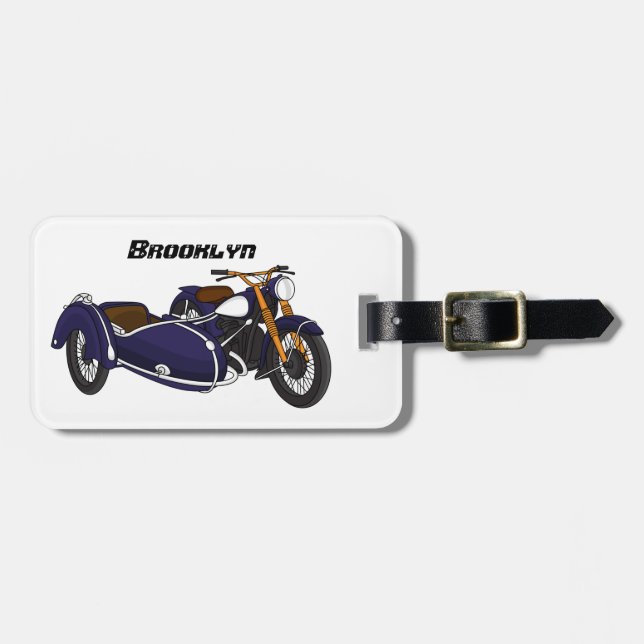 Étiquette À Bagage Illustration de moto pourpre Sidecar (Devant horizontal)