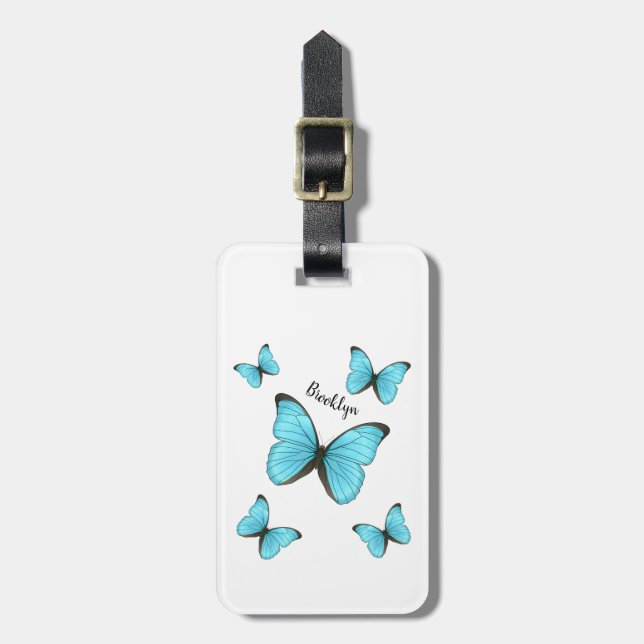 Étiquette À Bagage illustration de papillons Morpho de dessin animé  (Devant Vertical)
