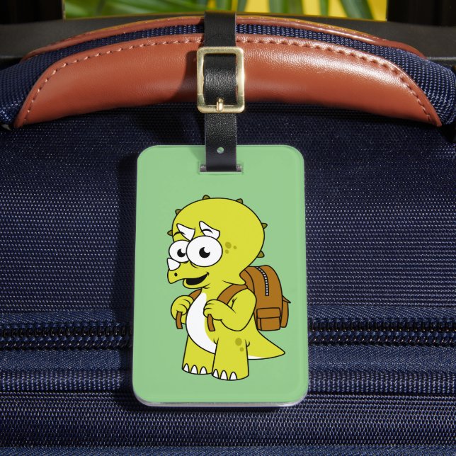 Étiquette À Bagage Illustration De Tricératops Avec Sac À Dos. (Insitu Rectoal 2)