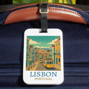 Étiquette À Bagage Illustration de voyage colorée à Lisbonne au Portu