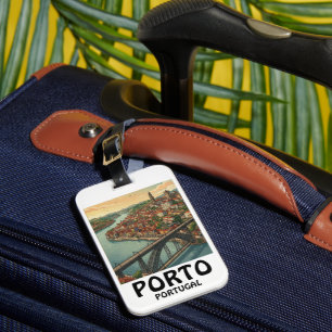 Étiquette À Bagage Illustration de voyage colorée rétro à Porto au Po