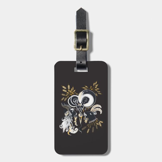 Étiquette À Bagage Illustration d'encre de chèvre noire et blanche (Devant Vertical)