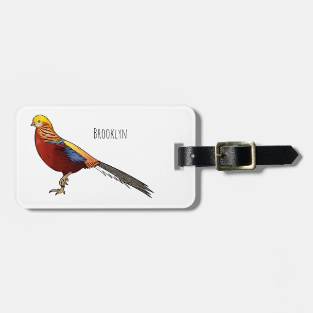 Étiquette À Bagage Illustration d'oiseau de faisan doré (Devant horizontal)