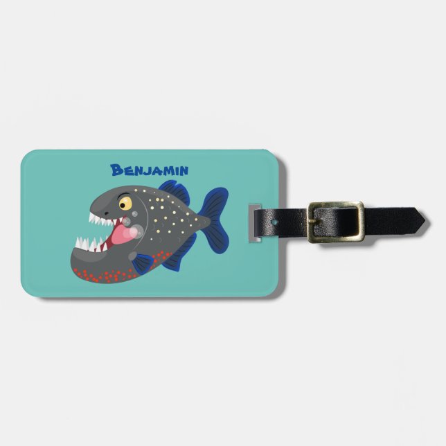 Étiquette À Bagage Illustration drôle de piranha affamée (Devant horizontal)