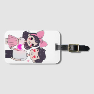 Étiquette À Bagage Illustration du mignon Kawaii Couple Doodle
