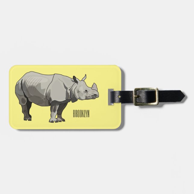 Étiquette À Bagage Illustration du rhinocéros de Javan (Devant horizontal)