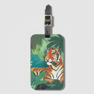 Étiquette À Bagage Illustration du tigre de jungle avec nom