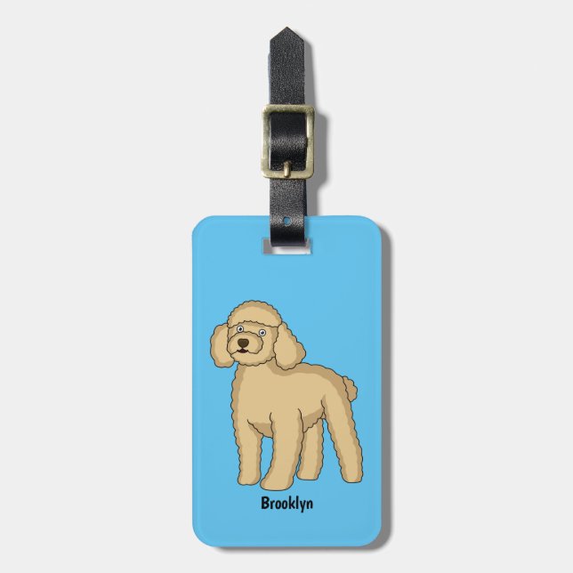 Étiquette À Bagage Illustration d'un caniche brun joyeux (Devant Vertical)