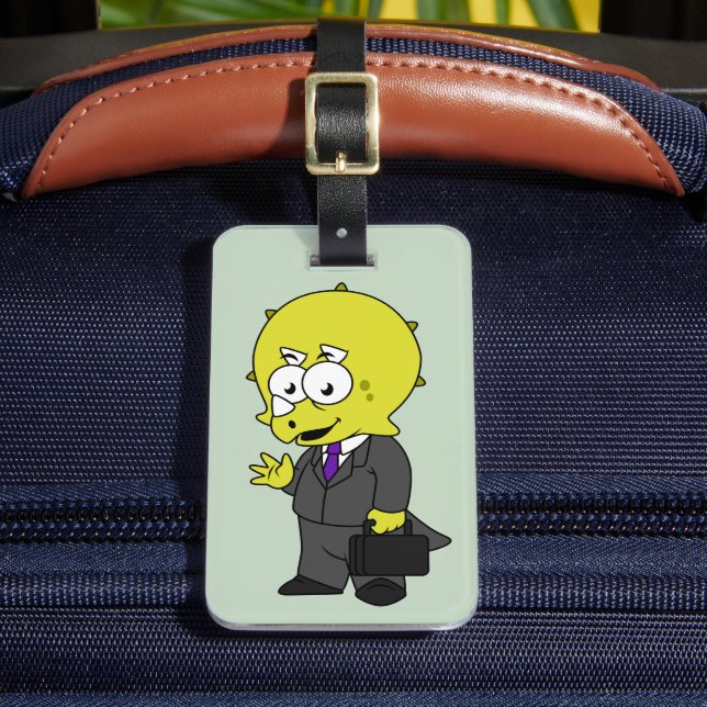 Étiquette À Bagage Illustration D'Un Homme D'Affaires Tricératops. (Insitu Rectoal 2)