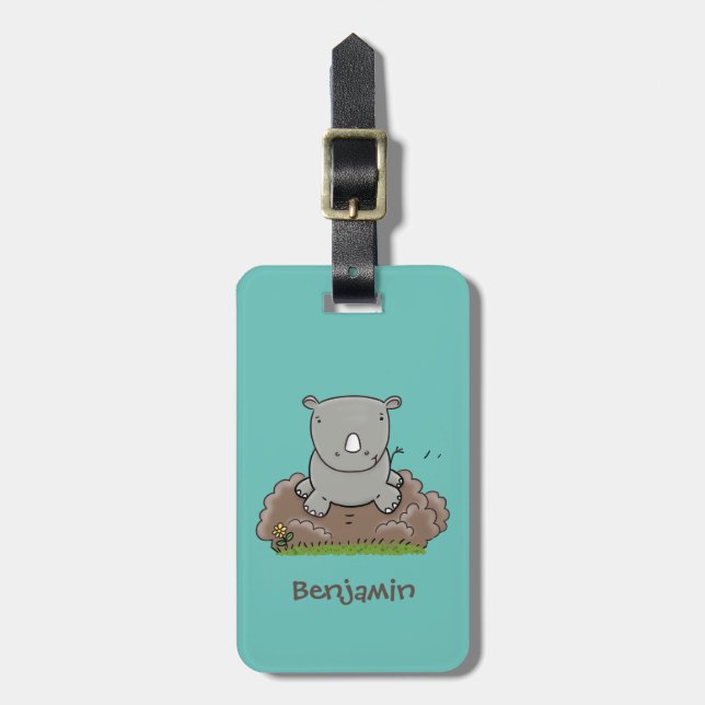 Étiquette À Bagage Illustration d'un petit rhinocéros (Devant Vertical)