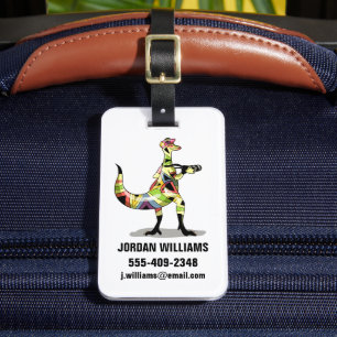 Étiquette À Bagage Illustration D'Un Photographe Iguanodon.
