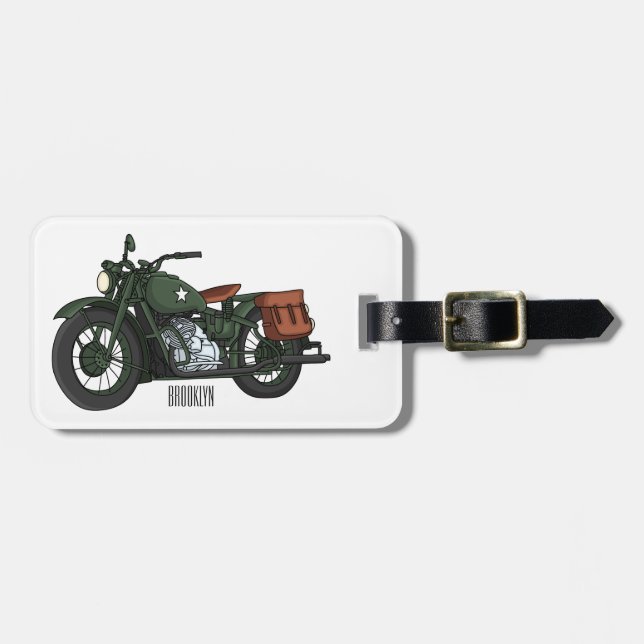 Étiquette À Bagage Illustration d'une moto de croiseur militaire (Devant horizontal)