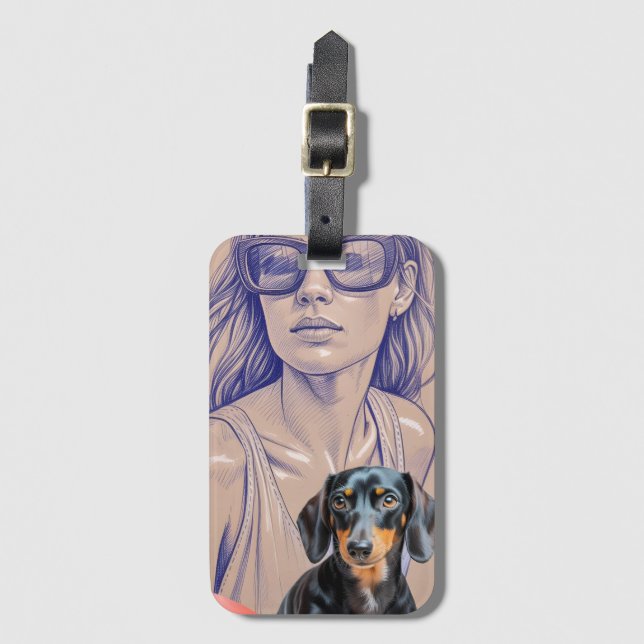 Étiquette À Bagage Illustration en techniques mixtes d'une femme et d (Devant Vertical)