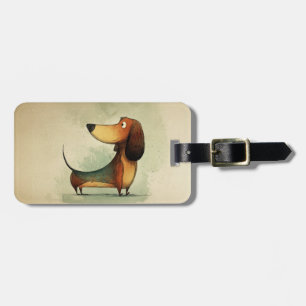 Étiquette À Bagage Illustration fantaisiste de teckel mignon