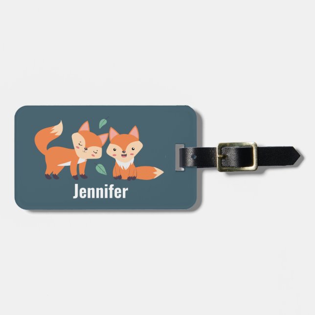 Étiquette À Bagage Illustration graphique des renards orange mignons (Devant horizontal)