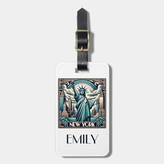 Étiquette À Bagage Illustration New York style Art déco (Devant Vertical)