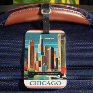 Étiquette À Bagage Illustration Vintage de Chicago