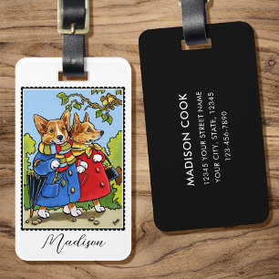 Étiquette À Bagage Illustration Whimsical Corgi Chien Personnalisé
