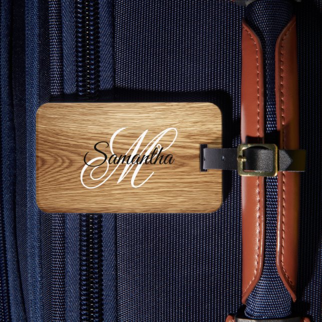 Étiquette À Bagage Image en bois de chêne Monogramme fantaisie (Insitu Rectoal 4)