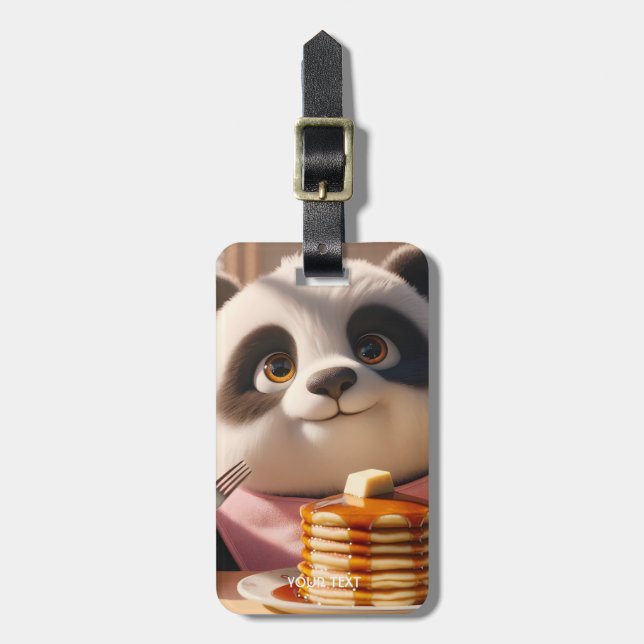Étiquette À Bagage Imaginaire Cute Panda Manger Pancakes (Devant Vertical)