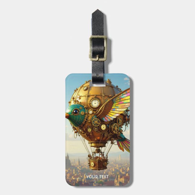 Étiquette À Bagage Imaginaire Cute Steampunk Bird Sky (Devant Vertical)