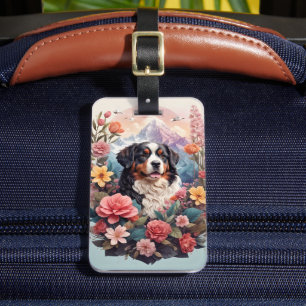 Étiquette À Bagage imaginaire floral 3D Bernese Mountain Dog Birds Vi