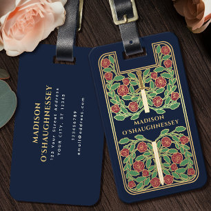Étiquette À Bagage Imaginaire médiéval bleu Nom Vintage de l'épée