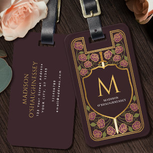 Étiquette À Bagage Imaginaire médiéval de Purple Sword Shield Monogra