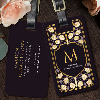 Étiquette À Bagage Imaginaire médiéval de Purple Sword Shield Monogra