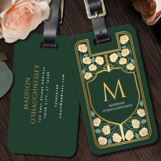 Étiquette À Bagage Imaginaire médiéval du bouclier d'épée verte Monog