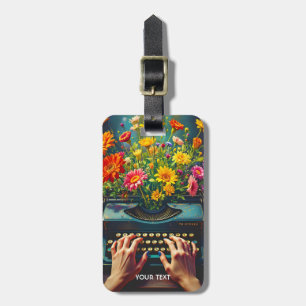 Étiquette À Bagage Imaginaire mignonne machine à écrire Fleurs mains