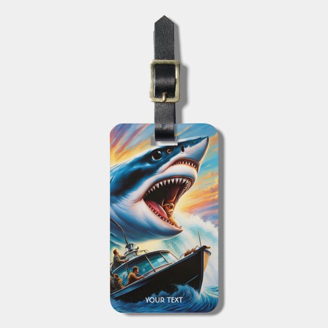 Étiquette À Bagage Imaginaire Vivid Shark Attaquer Bateau (Devant Vertical)