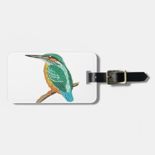 Étiquette À Bagage imitation de broderie de martin-pêcheur