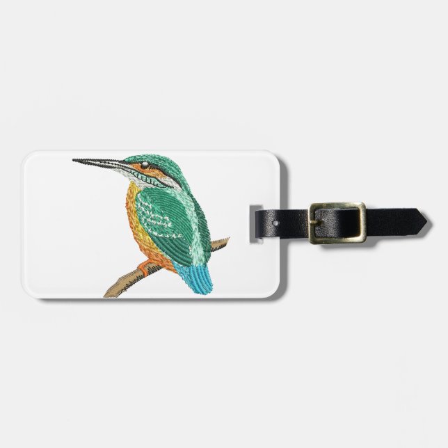 Étiquette À Bagage imitation de broderie de martin-pêcheur (Devant horizontal)