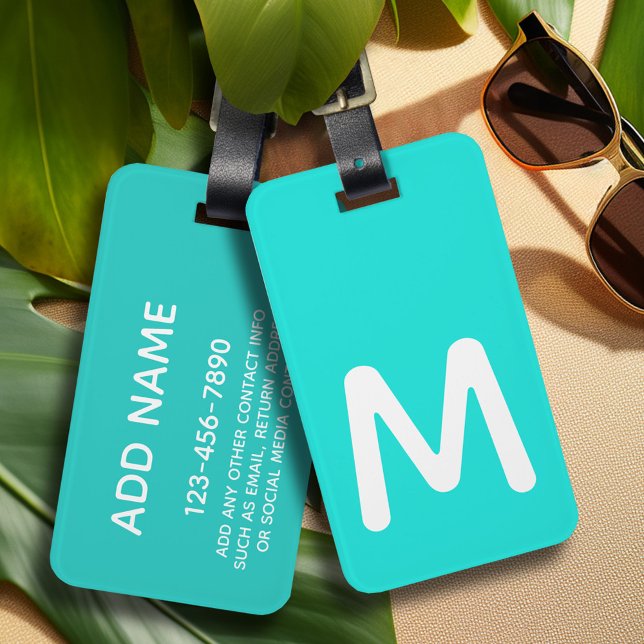 Étiquette À Bagage Immense monogramme sur Arrière - plan lumineux PEU (Personalized luggage tag with monogram - contact info on back)