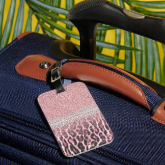 Étiquette À Bagage Impression d'animal girly chic rose léopard Paille