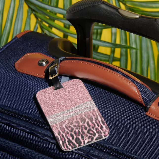 Étiquette À Bagage Impression d'animal girly chic rose léopard Paille (Insitu Rectoal 1)