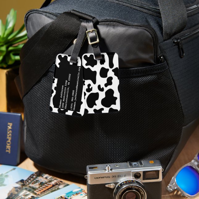 Étiquette À Bagage Impression de vache noire et blanche (Recto & Verso)