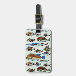 Étiquette À Bagage Impression d'histoire naturelle de poissons exotiq