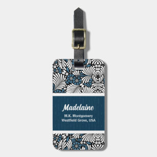 Étiquette À Bagage Impression feuille de fougère bleue avec blanc et 