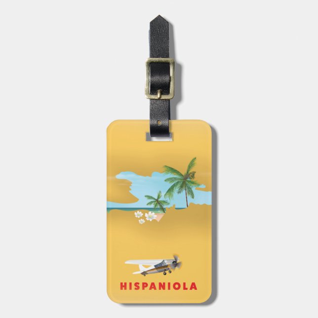 Étiquette À Bagage Impression illustrée de la carte d'Hispaniola. (Devant Vertical)