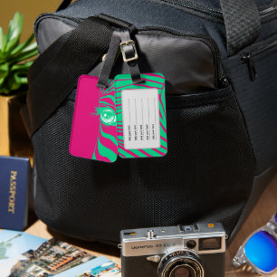 Étiquette À Bagage Impression zèbre Art Pop Rose Chaud et Turquoise