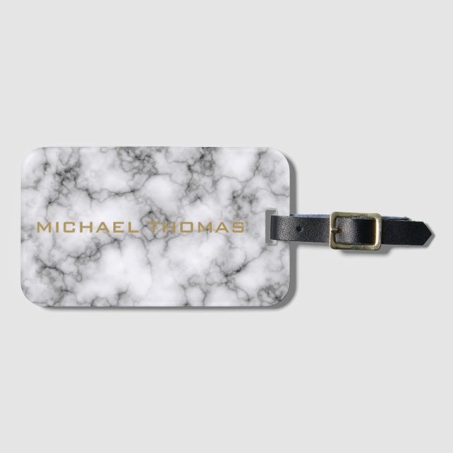 Étiquette À Bagage Impressionnant réalisme marbre blanc motif Monogra (Devant Horizontal)