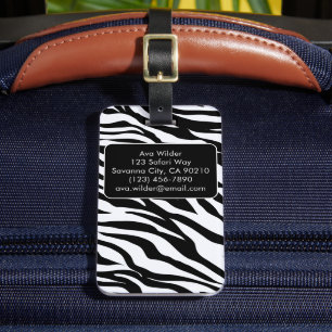 Étiquette À Bagage Imprimé de motif safari zèbre noir et blanc