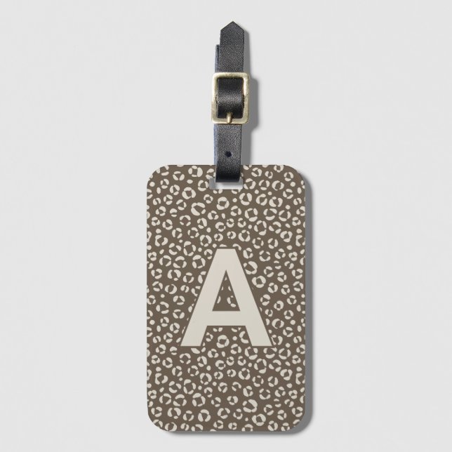Étiquette À Bagage Imprimé léopard beige monogrammé (Devant Vertical)