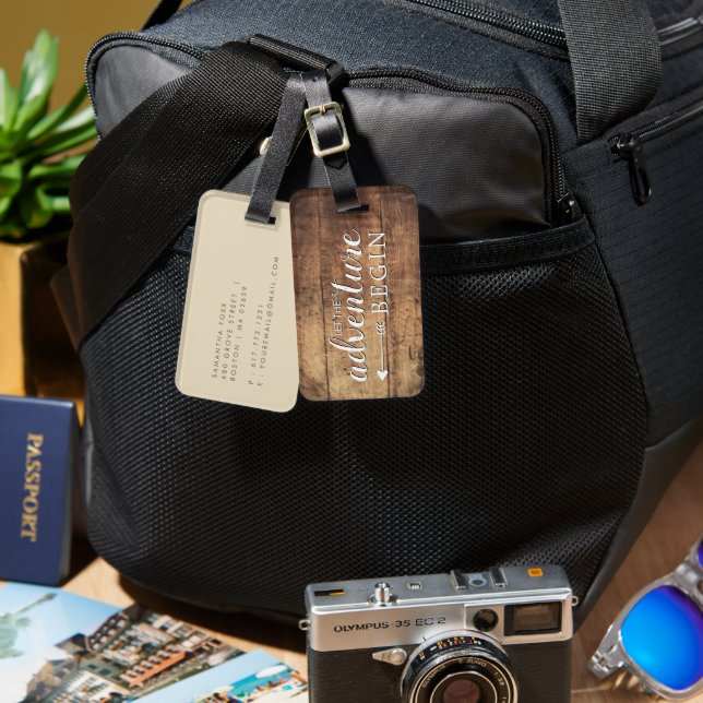 Étiquette À Bagage Imprimez l'aventure sur bois Valise (Recto & Verso)